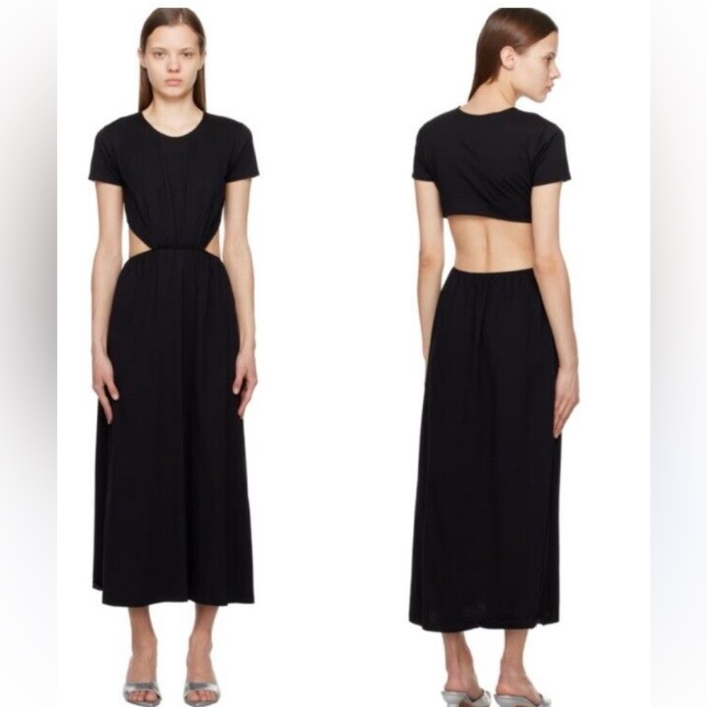 Loulou Studio Black Seram Cotton Midi Dress with Cut-Out Back